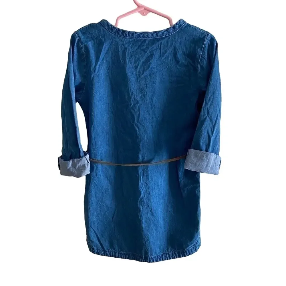 Carter's‎ Long Sleeve Ruffled Belted 1/2 Button Jean Dress size 5T